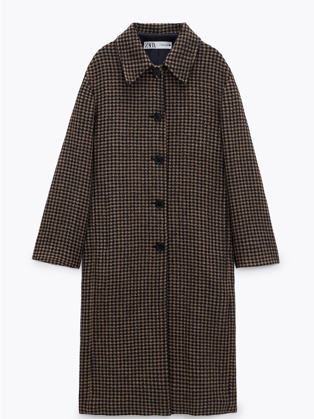 Zara Houndstooth Long Button Up Coat - Brown XS - Picture 2 of 10